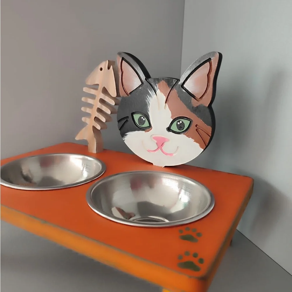 Wooden Handmade Cat Food Stand,Specially designed for your Cat breed& Home decor